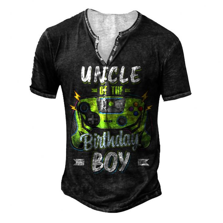 Uncle Of The Birthday Boy Matching Family Video Gamer Party Men's Henley T-Shirt