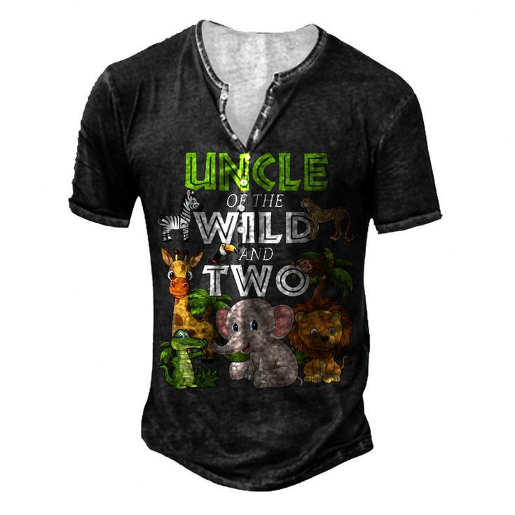 Uncle Of The Wild Two Zoo Birthday Safari Jungle Animal Men's Henley T-Shirt