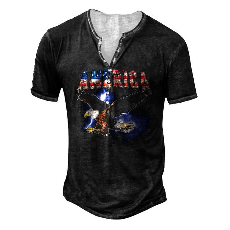 Usa Flag America Font Eagle Flashes For Men And Women Men's Henley T-Shirt