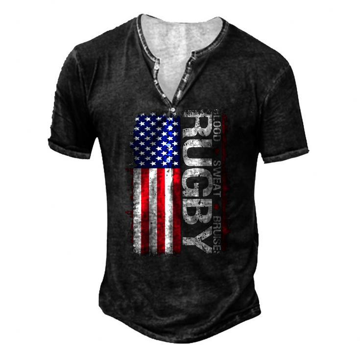 Usa Rugby American Flag Distressed Rugby 4Th Of July Men's Henley T-Shirt