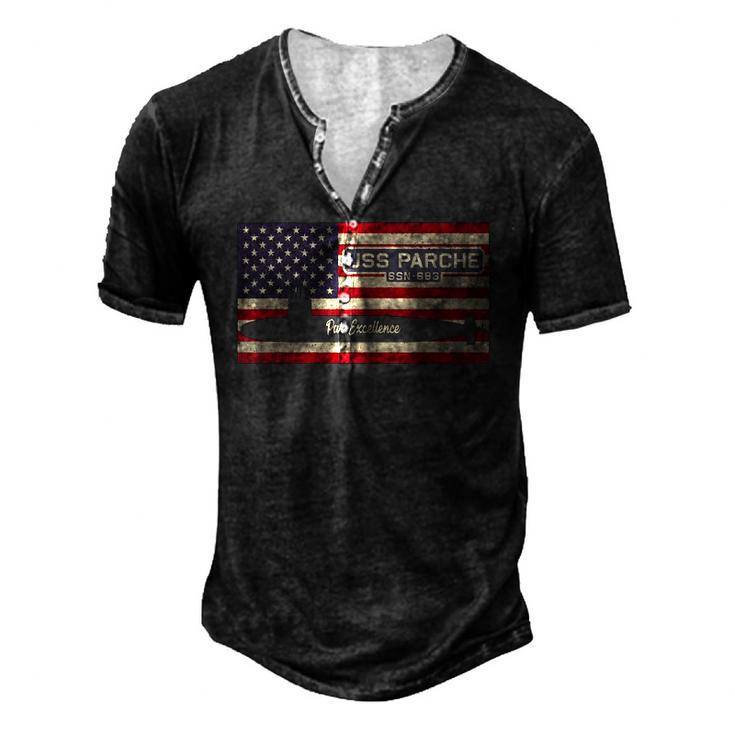 Uss Parche Ssn-683 Submarine Usa American Flag Men's Henley T-Shirt