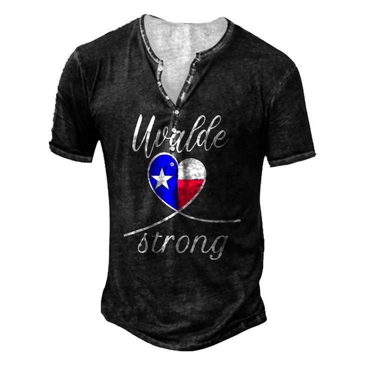 Uvalde Strong Tee End Gun Violence Texan Flag Heart Men's Henley T-Shirt
