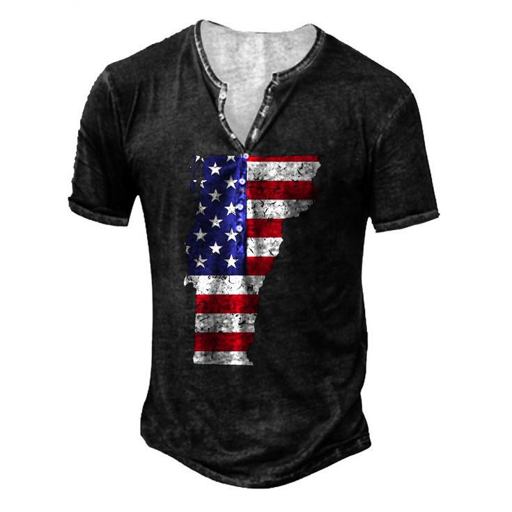 Vermont Map State American Flag 4Th Of July Pride Tee Men's Henley T-Shirt