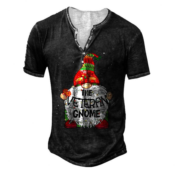 Veteran Gnome Christmas Tree Light T-Shirt Men's Henley Button-Down 3D Print T-shirt