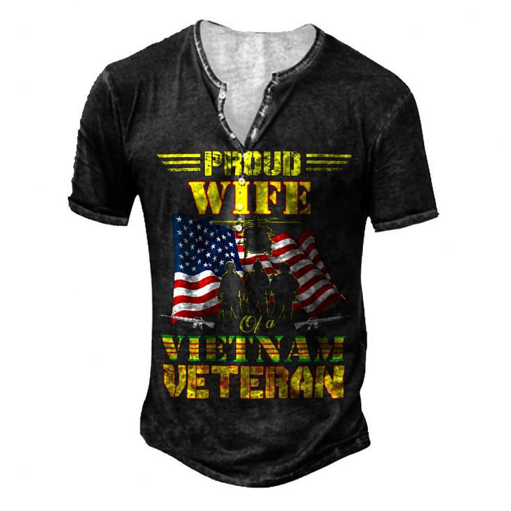 Veteran Veterans Day Womens Proud Wife Of A Vietnam Veteran For 70 Navy Soldier Army Military Men's Henley Button-Down 3D Print T-shirt