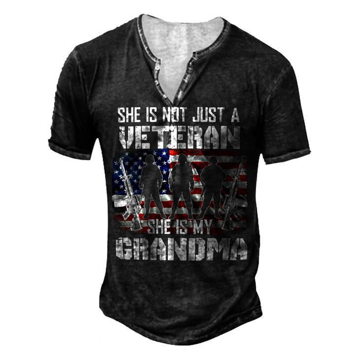Veteran Veterans Day Womens Veteran She Is My Grandma American Flag Veterans Day 333 Navy Soldier Army Military Men's Henley Button-Down 3D Print T-shirt