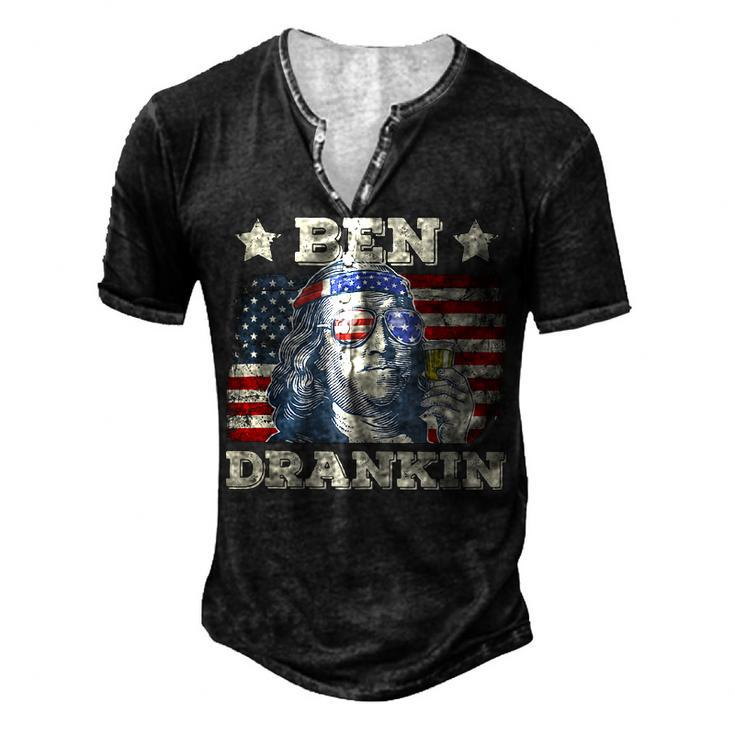 Vintage Ben Drankin 4Th Of July Benjamin Usa Flag Men's Henley T-Shirt