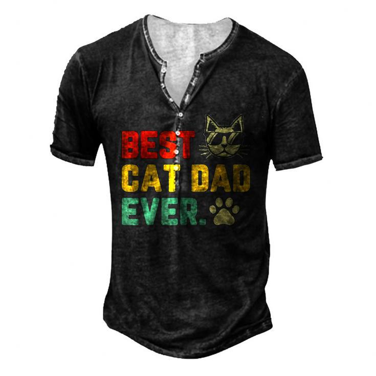 Vintage Best Cat Dad Ever Cat With Sunglasses Fathers Day Men's Henley T-Shirt