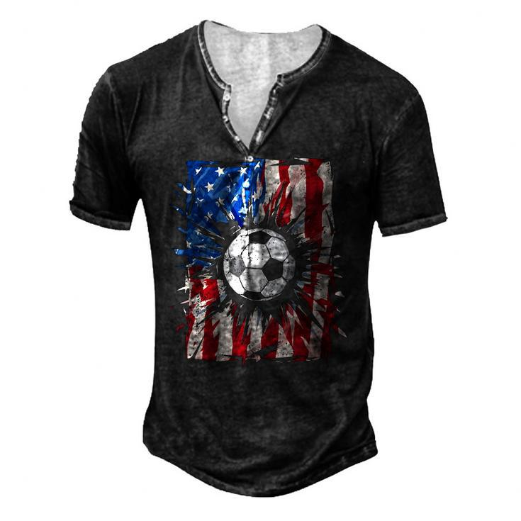 Vintage Soccer 4Th Of July Men Usa American Flag Boys Men's Henley T-Shirt