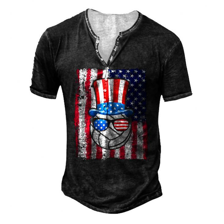 Volleyball Ball American Flag 4Th Of July Men's Henley T-Shirt