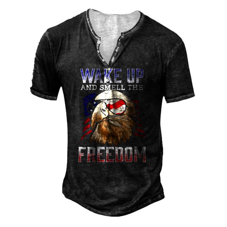 Wake Up And Smell The Freedom Murica American Flag Eagle Men's Henley T-Shirt