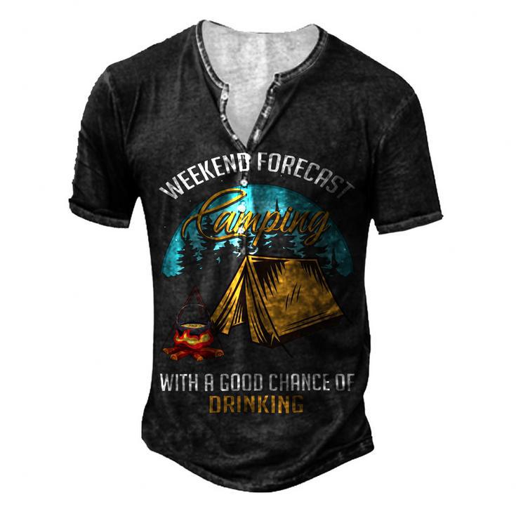 Weekend Forecast Camping With A Good 15 Shirt Men's Henley Button-Down 3D Print T-shirt