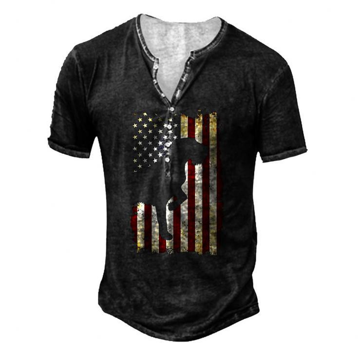 Wirehaired Pointing Griffon Silhouette American Flag Men's Henley T-Shirt