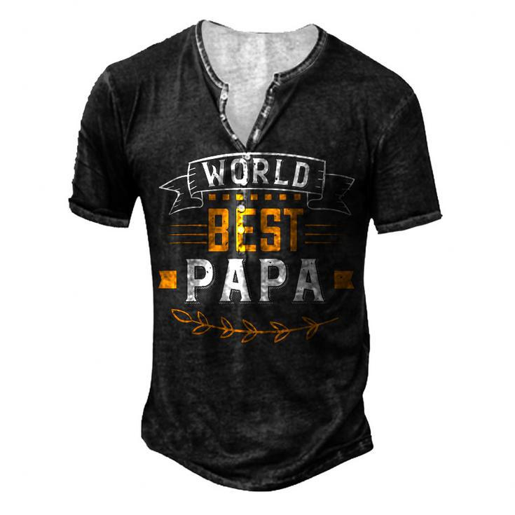 World Best Papa Papa T-Shirt Fathers Day Gift Men's Henley Button-Down 3D Print T-shirt