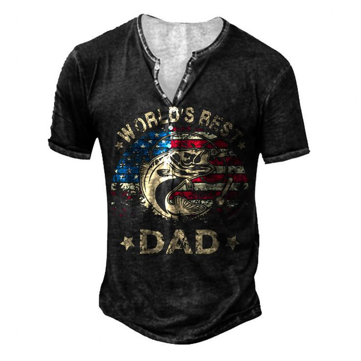 Mens Worlds Best Fishing Dad T 4Th Of July American Flag Men's Henley T-Shirt