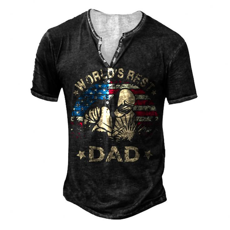 Mens Worlds Best Welder Dad T 4Th Of July American Flag Men's Henley T-Shirt