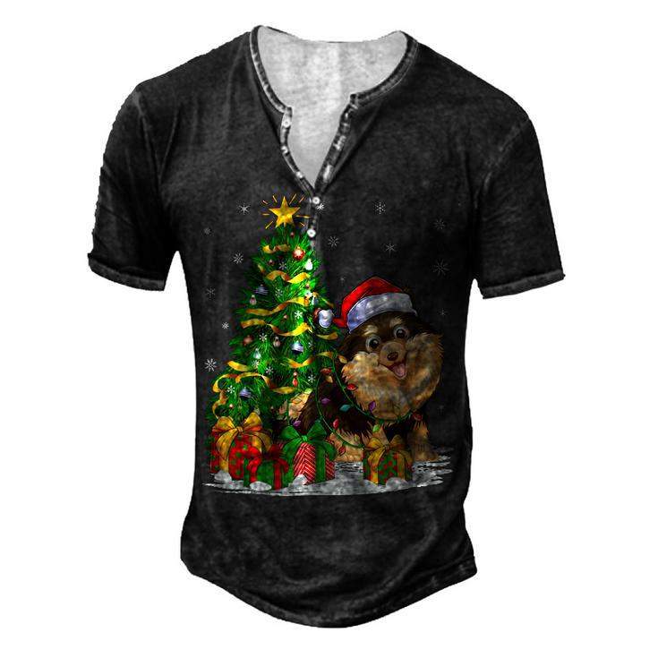 Xmas Tree Family Matching Santa Pomeranian Christmas T-Shirt Men's Henley T-Shirt