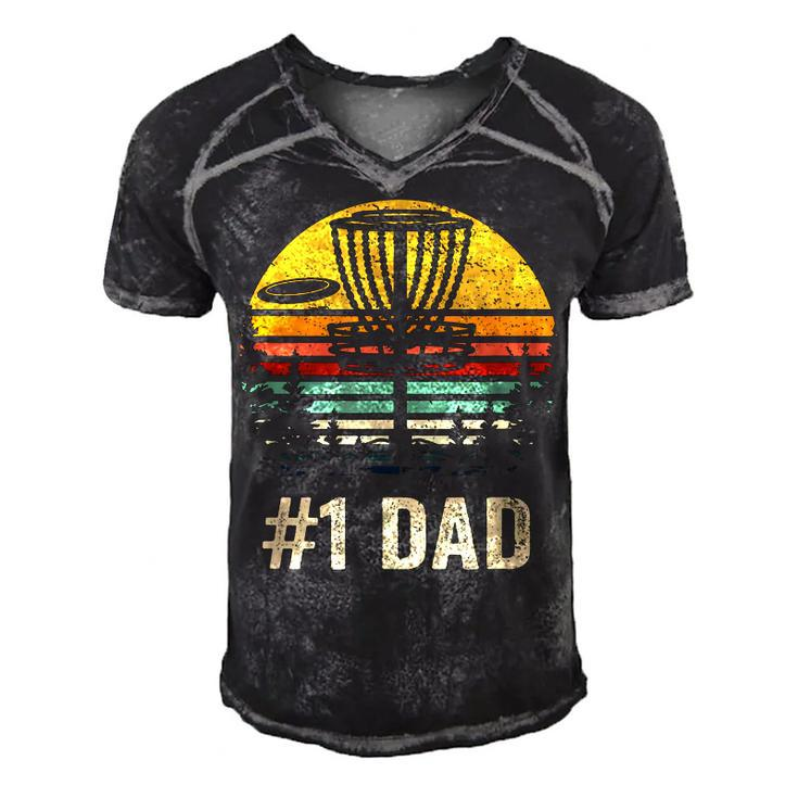 1 Dad Disc Golf Gift Number One Father Frisbee Golfing Disk  Men's Short Sleeve V-neck 3D Print Retro Tshirt