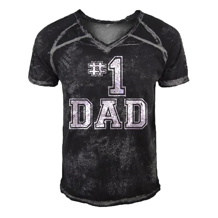 1 Dad Number One Daddy Fathers Day Vintage Style Men's Short Sleeve V-neck 3D Print Retro Tshirt