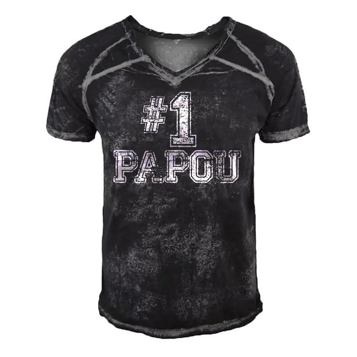 1 Papou Number One Sports Fathers Day Gift Men's Short Sleeve V-neck 3D Print Retro Tshirt