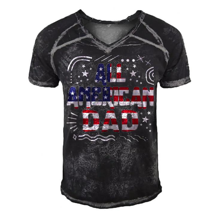 4Th Of July All American Dad Father Independence Day Freedom  Men's Short Sleeve V-neck 3D Print Retro Tshirt