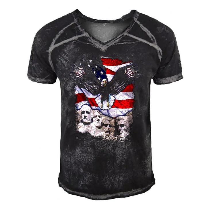 4Th Of July American Bald Eagle Mount Rushmore Merica Flag  Men's Short Sleeve V-neck 3D Print Retro Tshirt