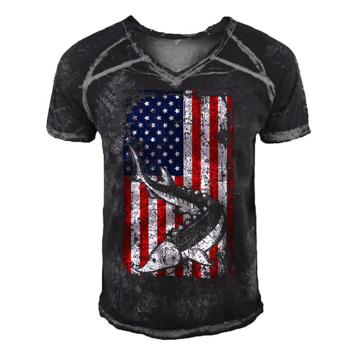 4Th Of July American Flag Sturgeon Fishing Dad Grandpa Gifts  Men's Short Sleeve V-neck 3D Print Retro Tshirt