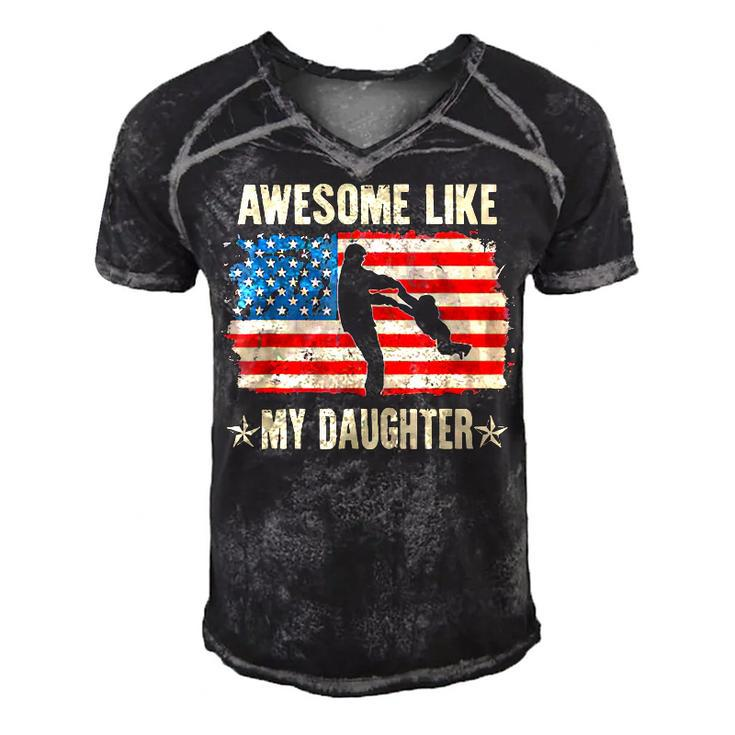 4Th Of July Awesome Like My Daughter Vintage Fathers Day  Men's Short Sleeve V-neck 3D Print Retro Tshirt