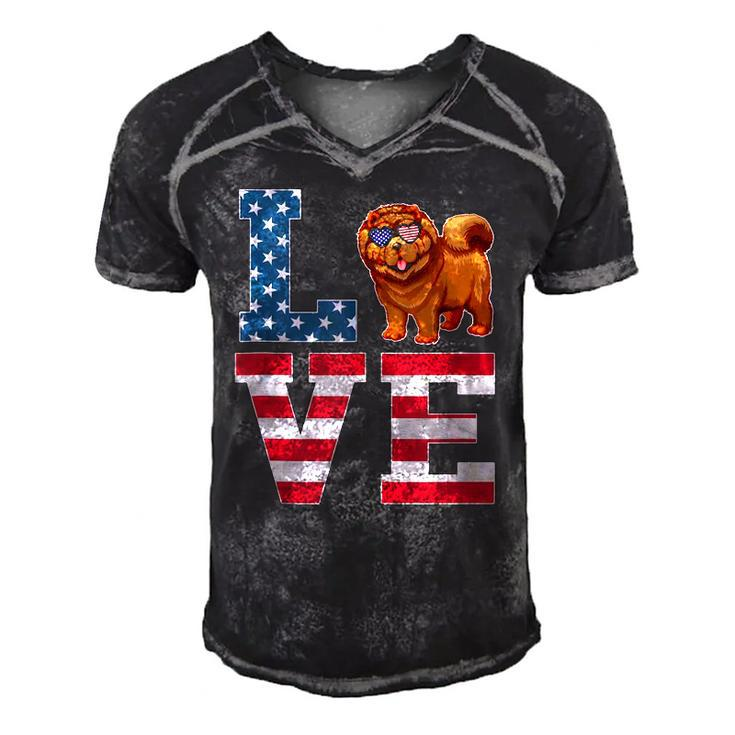 4Th Of July Decor Patriotic Love Chow Chow Dog American Flag  Men's Short Sleeve V-neck 3D Print Retro Tshirt