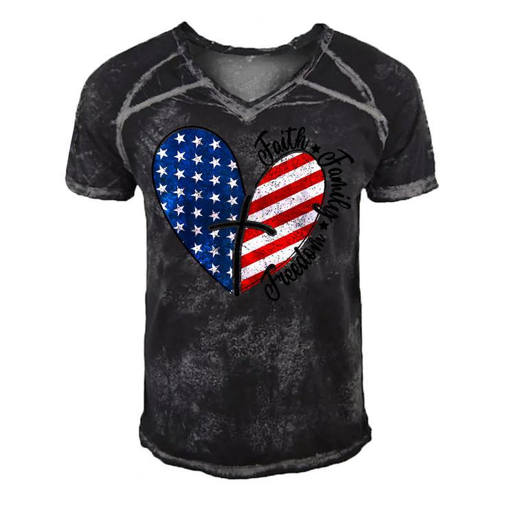 4Th Of July Faith Family Freedom American Flag Patriotic  Men's Short Sleeve V-neck 3D Print Retro Tshirt