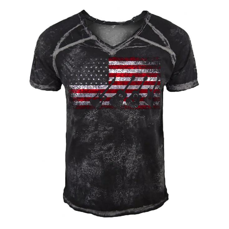 4Th Of July Gift For Men Dad Guitar Musician American Flag  Men's Short Sleeve V-neck 3D Print Retro Tshirt