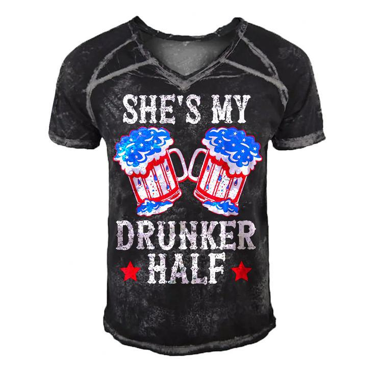 4Th Of July Matching Couple  Shes Is My Drunker Half  Men's Short Sleeve V-neck 3D Print Retro Tshirt