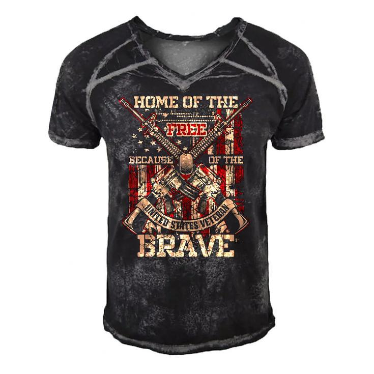 4Th Of July Military Home Of The Free Because Of The Brave Men's Short Sleeve V-neck 3D Print Retro Tshirt