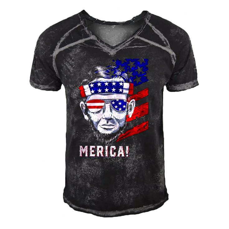 Abraham Lincoln 4Th Of July Merica Men Women American Flag  Men's Short Sleeve V-neck 3D Print Retro Tshirt