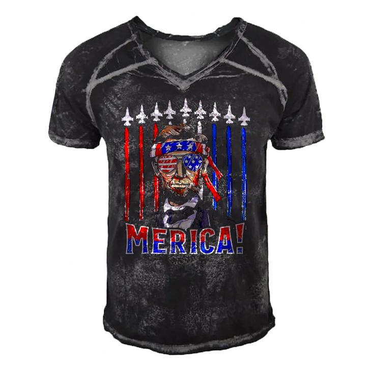 Abraham Lincoln 4Th Of July Merica Patriotic American Flag Men's Short Sleeve V-neck 3D Print Retro Tshirt