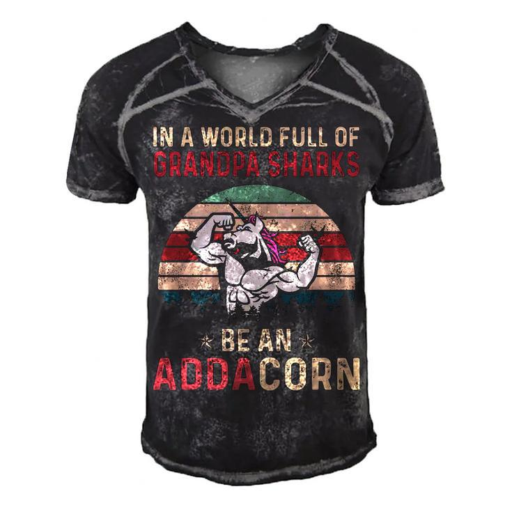 Adda Grandpa Gift   In A World Full Of Grandpa Sharks Be An Addacorn Men's Short Sleeve V-neck 3D Print Retro Tshirt