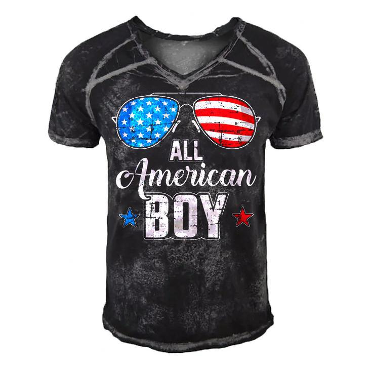 All American Boy Us Flag Sunglasses For Matching 4Th Of July  Men's Short Sleeve V-neck 3D Print Retro Tshirt