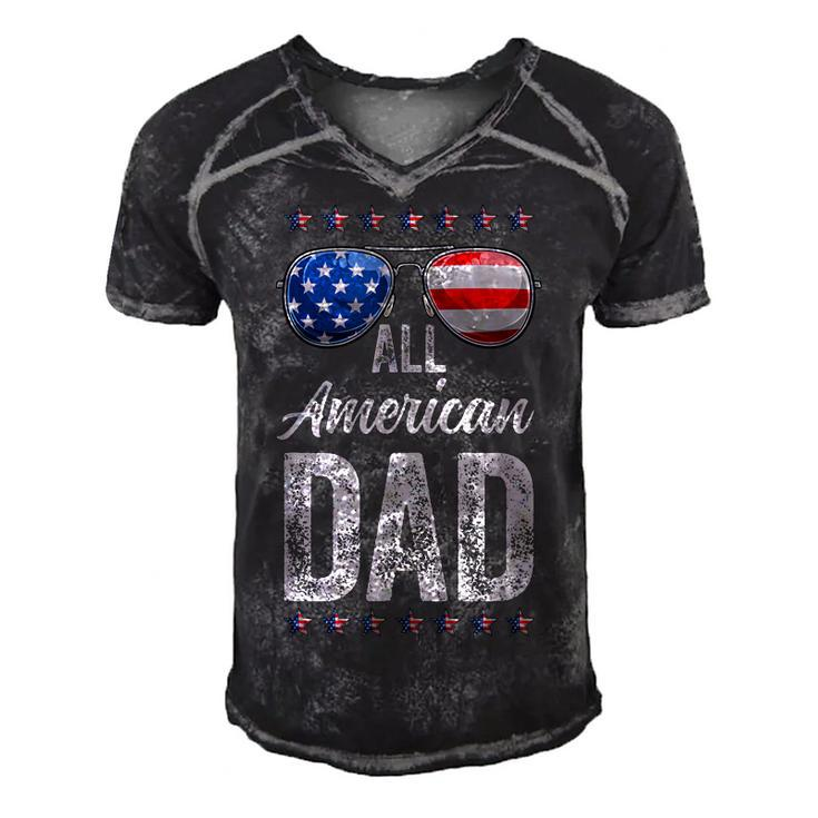 All American Dad 4Th Of July Fathers Day Men Daddy Dad  Men's Short Sleeve V-neck 3D Print Retro Tshirt
