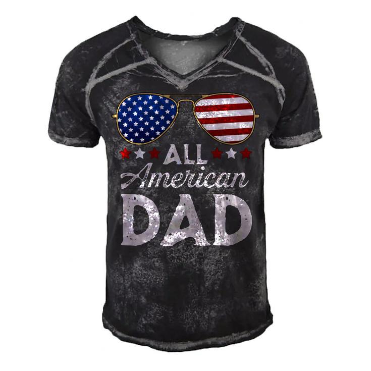 All American Dad Patriotic 4Th Of July Usa Flag Sunglasses   Men's Short Sleeve V-neck 3D Print Retro Tshirt