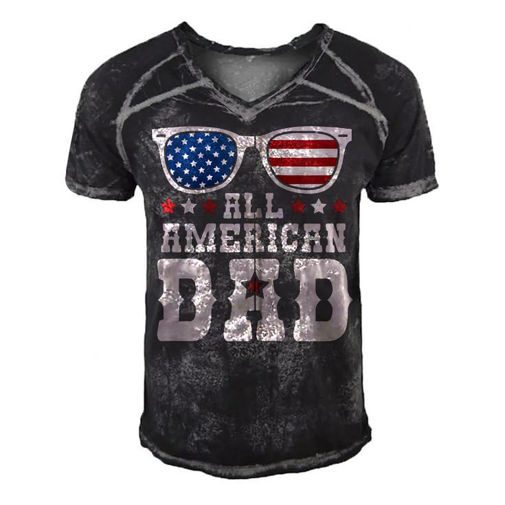 All American Dad Usa Flag Fathers 4Th Of July Day Funny Gift Zip  Men's Short Sleeve V-neck 3D Print Retro Tshirt