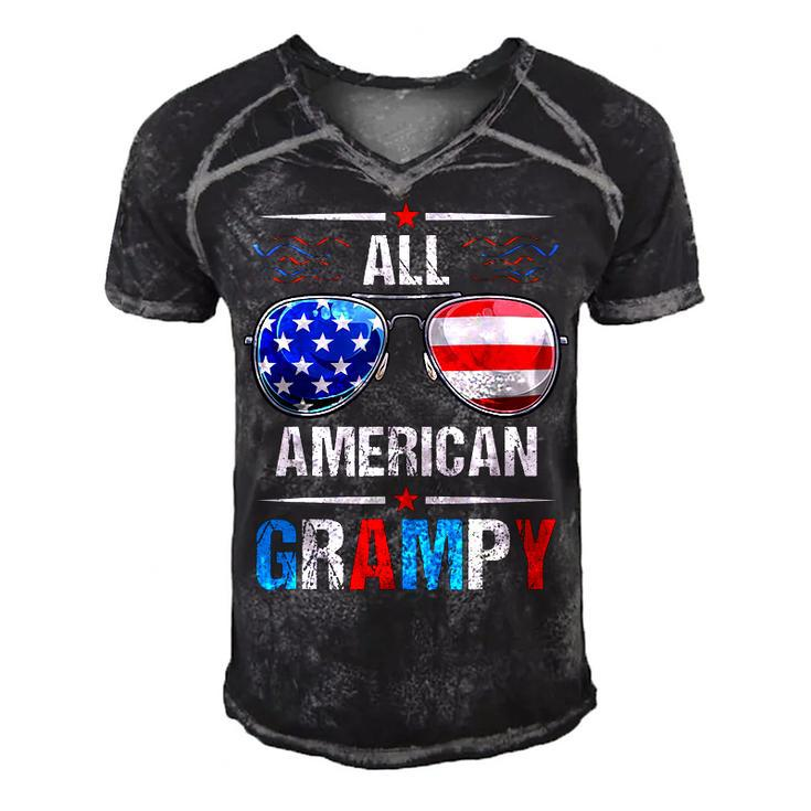 All American Flag Grampy July 4Th Sunglasses Usa Patriotic  Men's Short Sleeve V-neck 3D Print Retro Tshirt