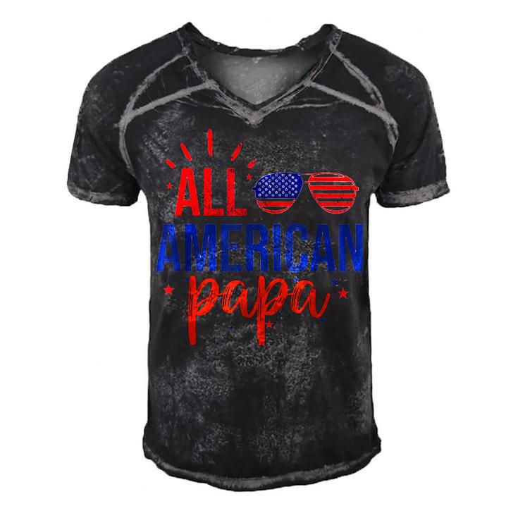 All American Papa 4Th Of July Sunglasses Family  Men's Short Sleeve V-neck 3D Print Retro Tshirt