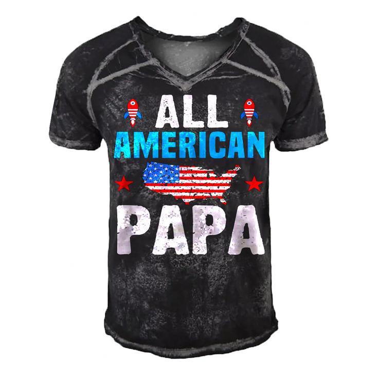 All American Papa 4Th Of July Usa Family Matching Outfit  Men's Short Sleeve V-neck 3D Print Retro Tshirt