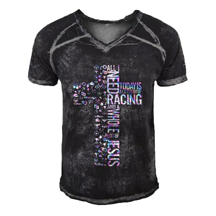 All I Need Today Is Racing And Jesus Men's Short Sleeve V-neck 3D Print Retro Tshirt