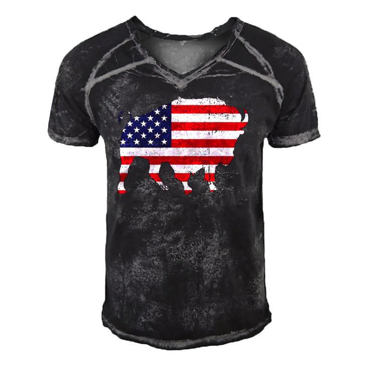 American Bison 4Th Of July Wildlife Animal Us Flag Buffalo Men's Short Sleeve V-neck 3D Print Retro Tshirt