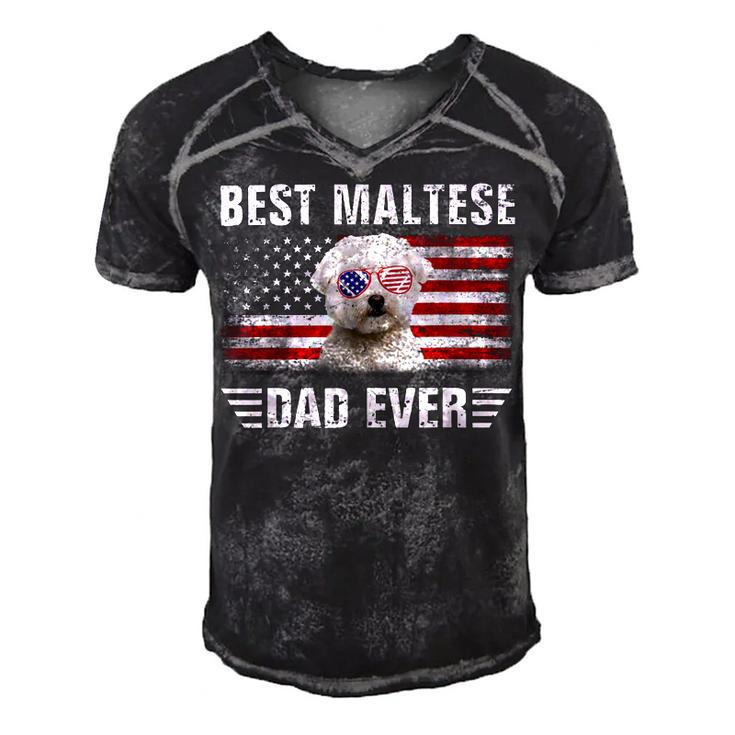 American Flag Best Maltese Dad Ever  Dog Dad Men's Short Sleeve V-neck 3D Print Retro Tshirt