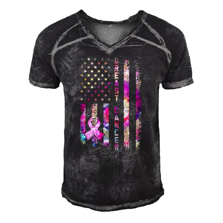 American Flag Breast Cancer Awareness Support Tie Dye Men's Short Sleeve V-neck 3D Print Retro Tshirt