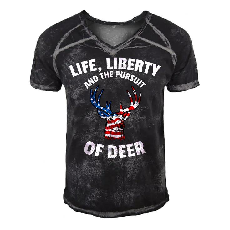 American Flag Deer 4Th Of July - The Pursuit Of Deer  Men's Short Sleeve V-neck 3D Print Retro Tshirt