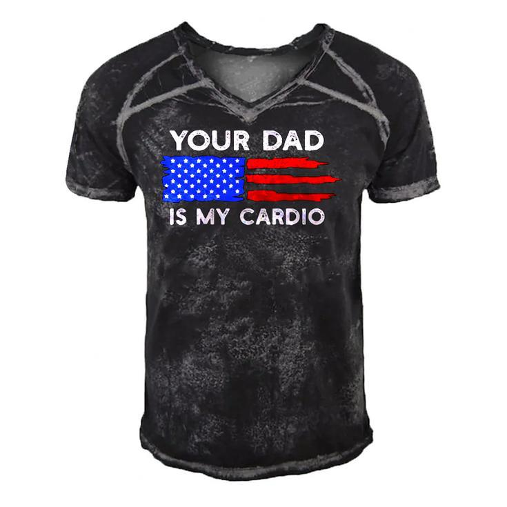 American Flag Funny Saying Your Dad Is My Cardio  Men's Short Sleeve V-neck 3D Print Retro Tshirt