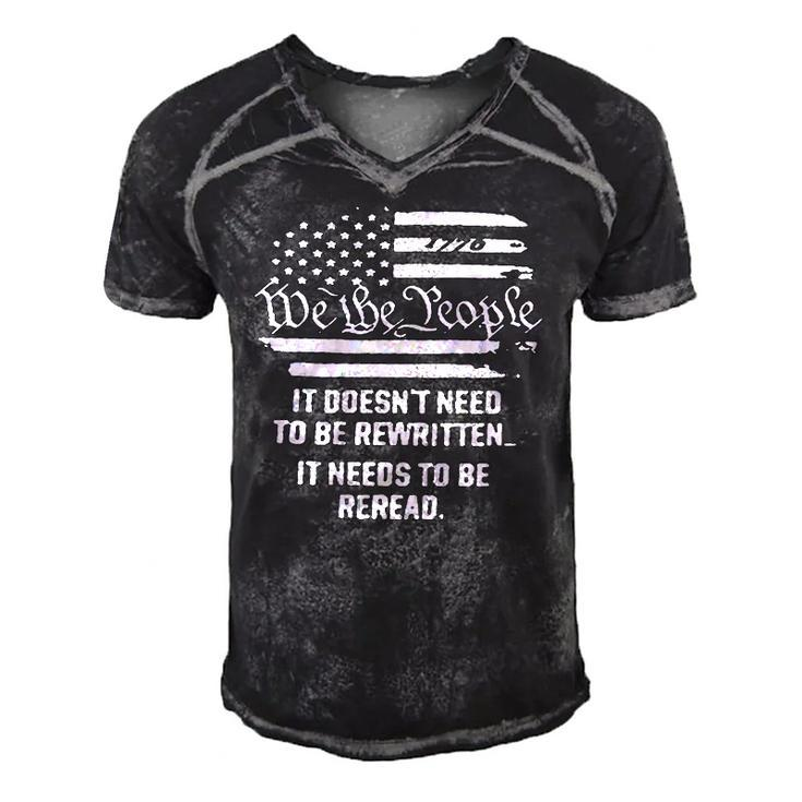 American Flag It Needs To Be Reread We The People On Back Men's Short Sleeve V-neck 3D Print Retro Tshirt